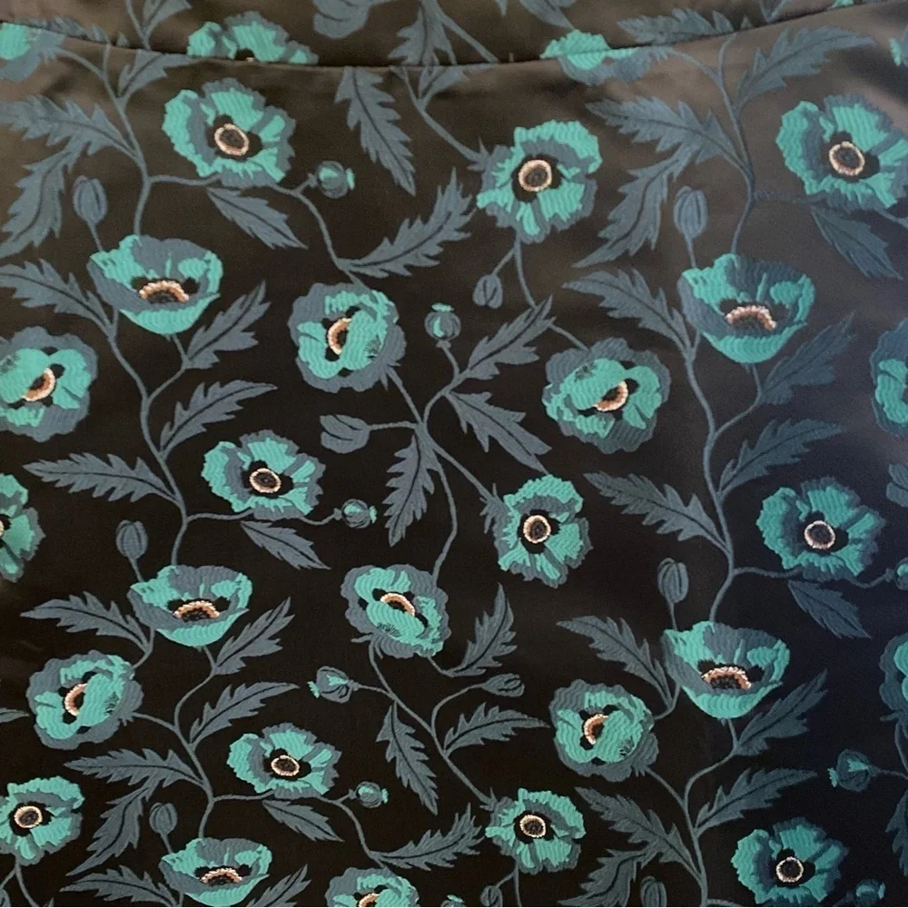 NWT~J. CREW Women Green Black Floral Jacquard A-Line Skirt Size 2
